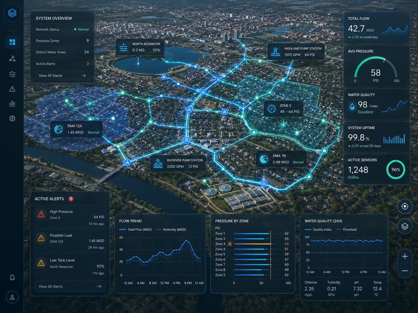 AquaNetix live utility topology dashboard